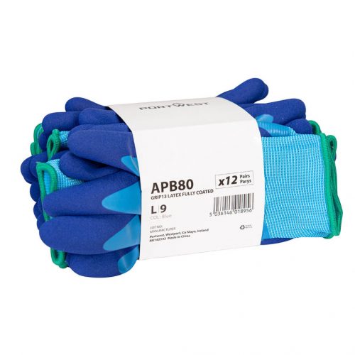 APB80B4RM Portwest Grip 13 Latex teljesen bevont kesztyű (12 pár)