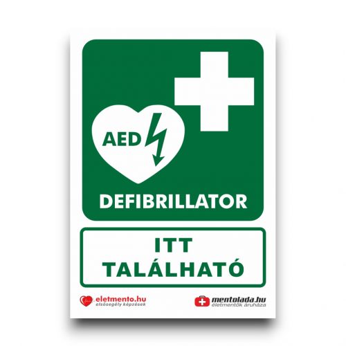 Defibrillátor jel "ITT TALÁLHATÓ" - letölthető, nyomtatható, A4 - ingyenes