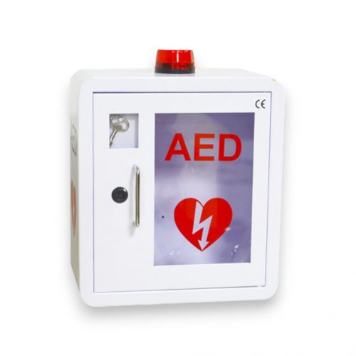 BELTÉRI FEHÉR ZÁRHATÓ, RIASZTÓS FALI SZEKRÉNY AED DEFIBRILLÁTOR TÁROLÁSÁHOZ