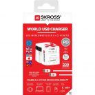 SKROSS World USB világutazó átalakító adapter, PD, (USB-C,USB-A) 45W, + USB-C kábel